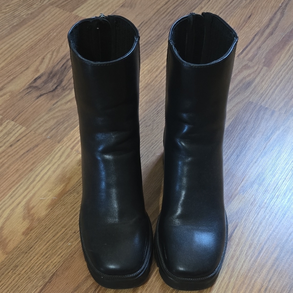 Black Faux Leather Women's Boots